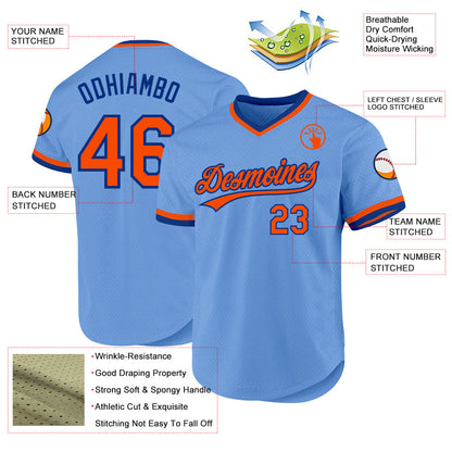 Custom Light Blue Orange-Royal Authentic Throwback Baseball Jersey - Sky-Custom