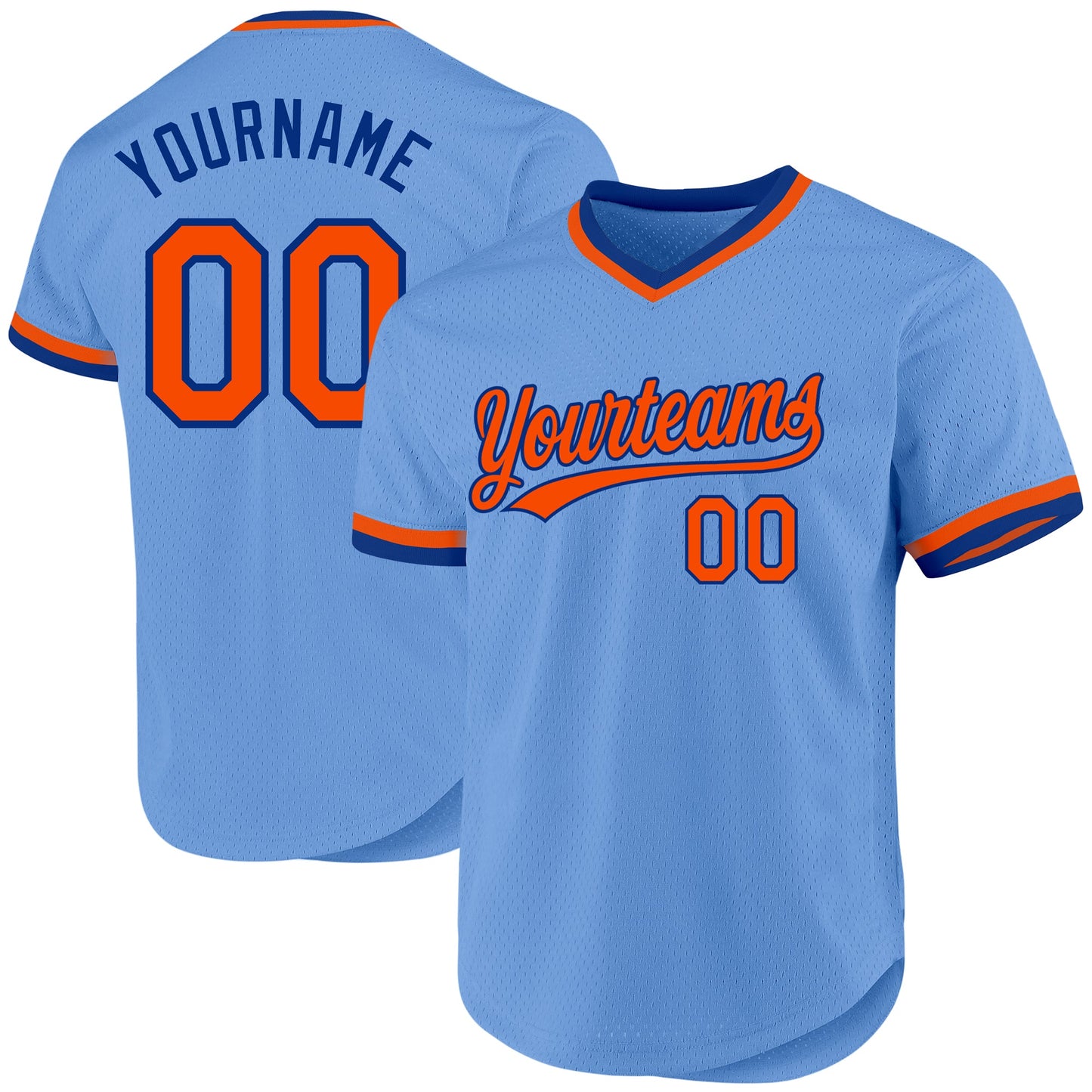 Custom Light Blue Orange-Royal Authentic Throwback Baseball Jersey - Sky-Custom