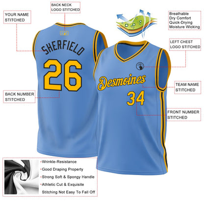 Custom Light Blue Gold-Black Authentic Throwback Basketball Jersey - Sky-Custom