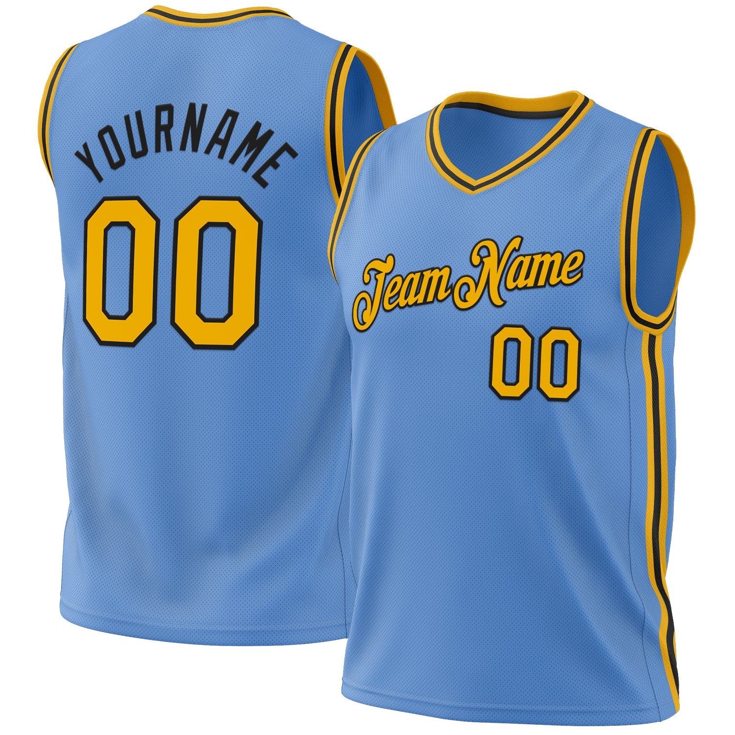 Custom Light Blue Gold-Black Authentic Throwback Basketball Jersey - Sky-Custom
