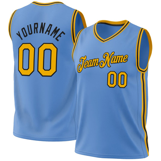 Custom Light Blue Gold-Black Authentic Throwback Basketball Jersey - Sky-Custom