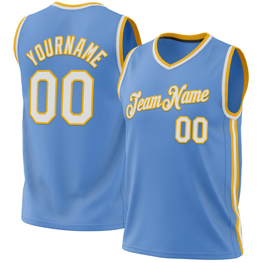 Custom Light Blue White-Gold Authentic Throwback Basketball Jersey - Sky-Custom