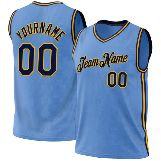 Custom Light Blue Navy-Gold Authentic Throwback Basketball Jersey - Sky-Custom
