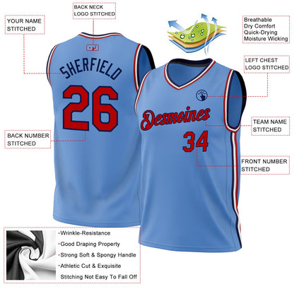 Custom Light Blue Red-Navy Authentic Throwback Basketball Jersey - Sky-Custom