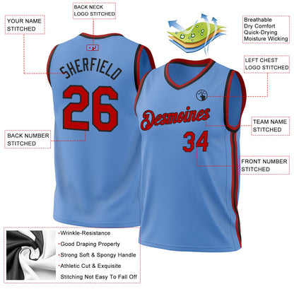 Custom Light Blue Red-Black Authentic Throwback Basketball Jersey - Sky-Custom