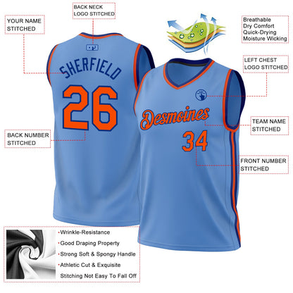 Custom Light Blue Orange-Royal Authentic Throwback Basketball Jersey - Sky-Custom