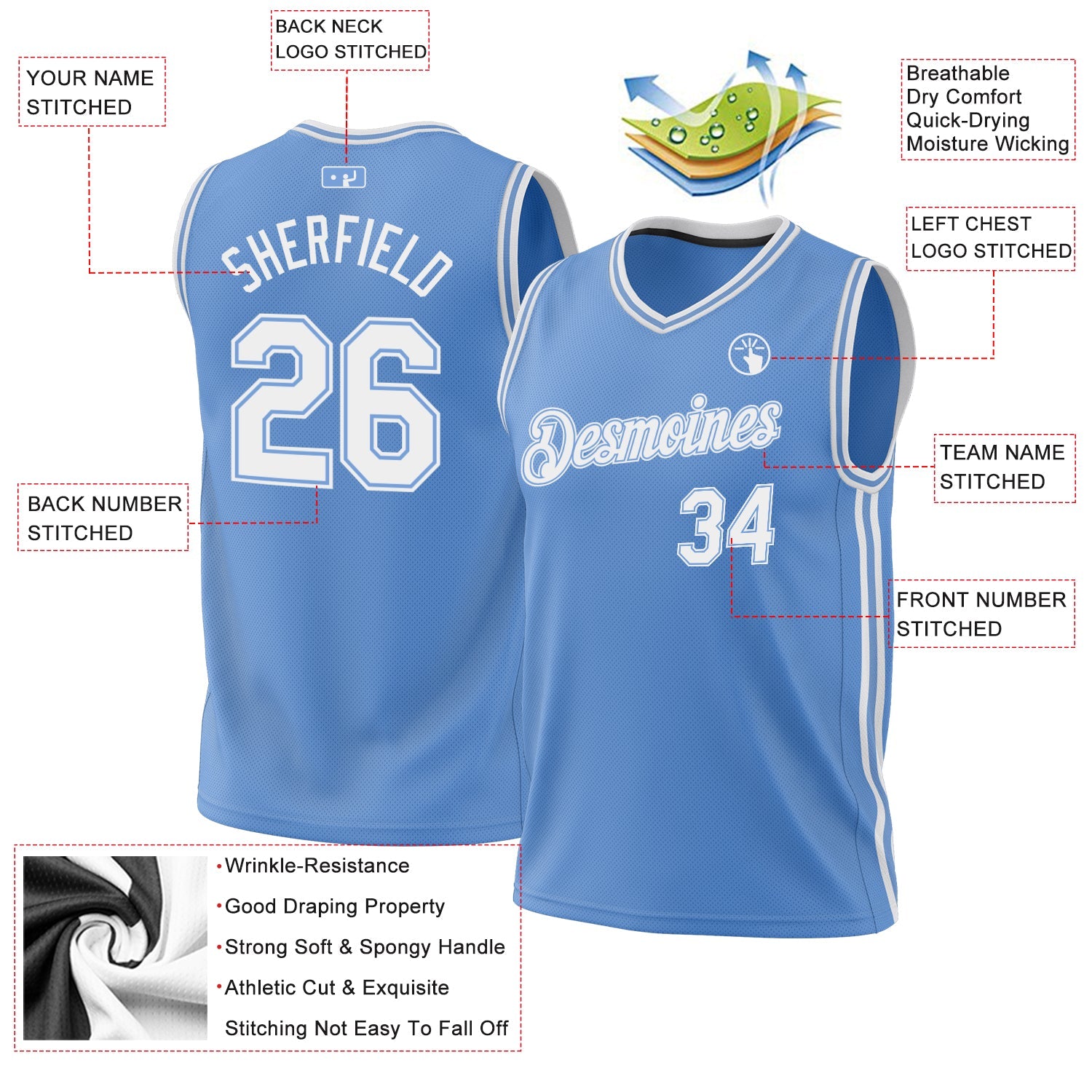 Custom Light Blue White-Light Blue Authentic Throwback Basketball Jersey - Sky-Custom