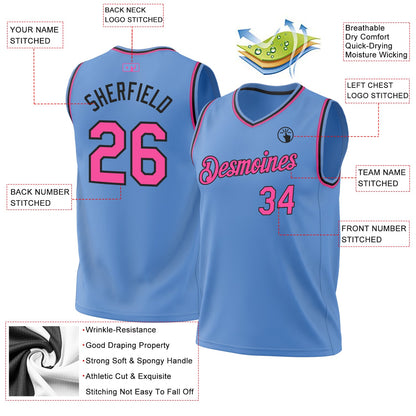Custom Light Blue Pink-Black Authentic Throwback Basketball Jersey - Sky-Custom