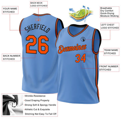 Custom Light Blue Orange-Black Authentic Throwback Basketball Jersey - Sky-Custom