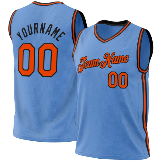 Custom Light Blue Orange-Black Authentic Throwback Basketball Jersey - Sky-Custom
