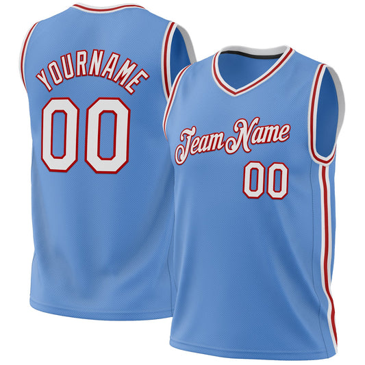 Custom Light Blue White-Red Authentic Throwback Basketball Jersey - Sky-Custom
