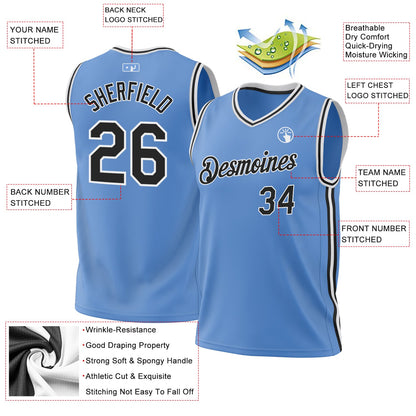 Custom Light Blue Black-White Authentic Throwback Basketball Jersey - Sky-Custom
