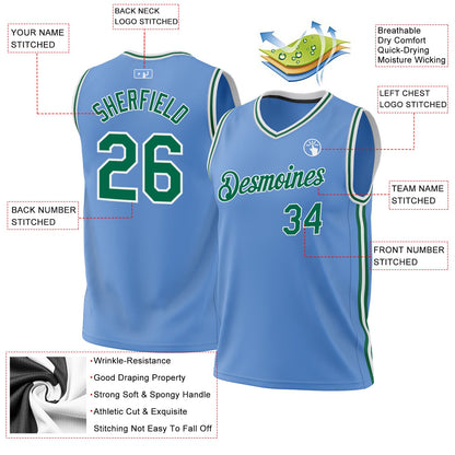 Custom Light Blue Kelly Green-White Authentic Throwback Basketball Jersey - Sky-Custom