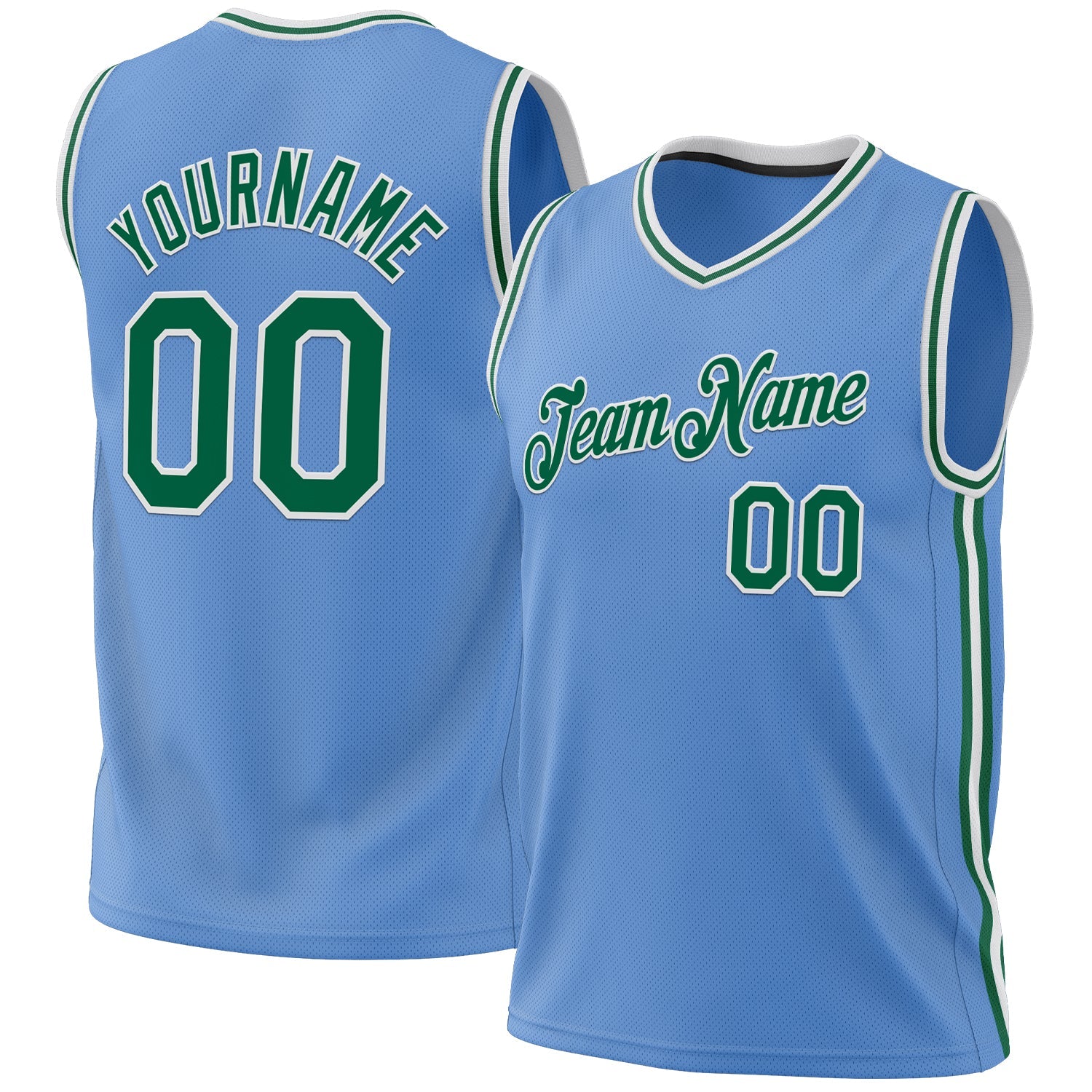 Custom Light Blue Kelly Green-White Authentic Throwback Basketball Jersey - Sky-Custom