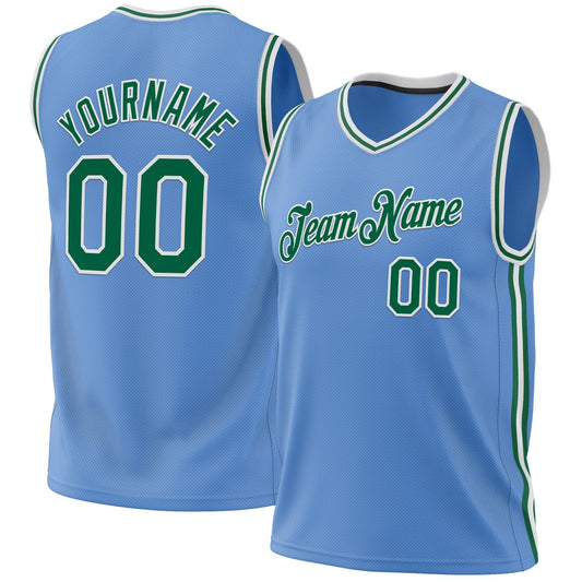 Custom Light Blue Kelly Green-White Authentic Throwback Basketball Jersey - Sky-Custom
