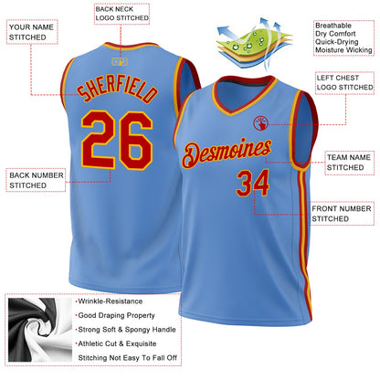 Custom Light Blue Red-Gold Authentic Throwback Basketball Jersey - Sky-Custom