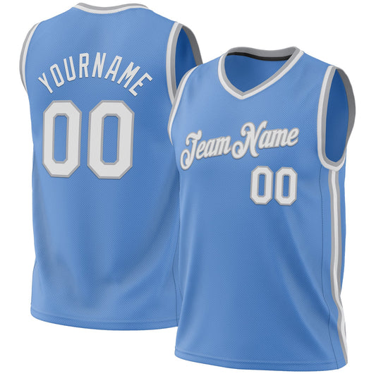 Custom Light Blue White-Gray Authentic Throwback Basketball Jersey - Sky-Custom
