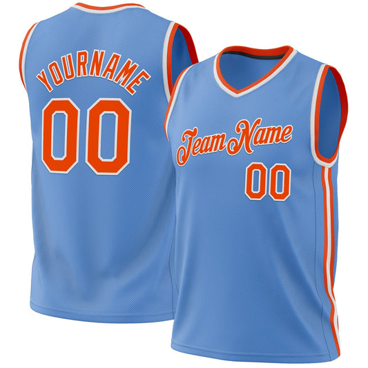 Custom Light Blue Orange-White Authentic Throwback Basketball Jersey - Sky-Custom