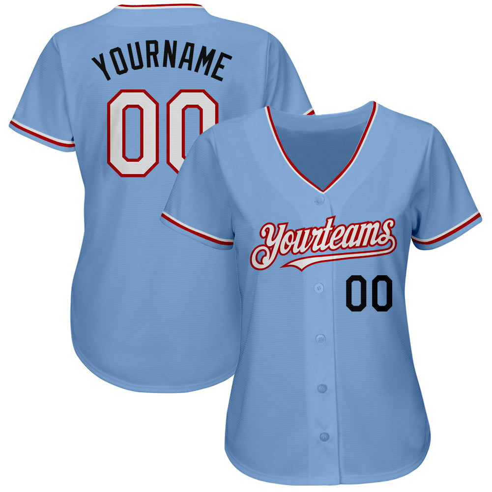 Custom Light Blue Red-Black Authentic Baseball Jersey - Sky-Custom