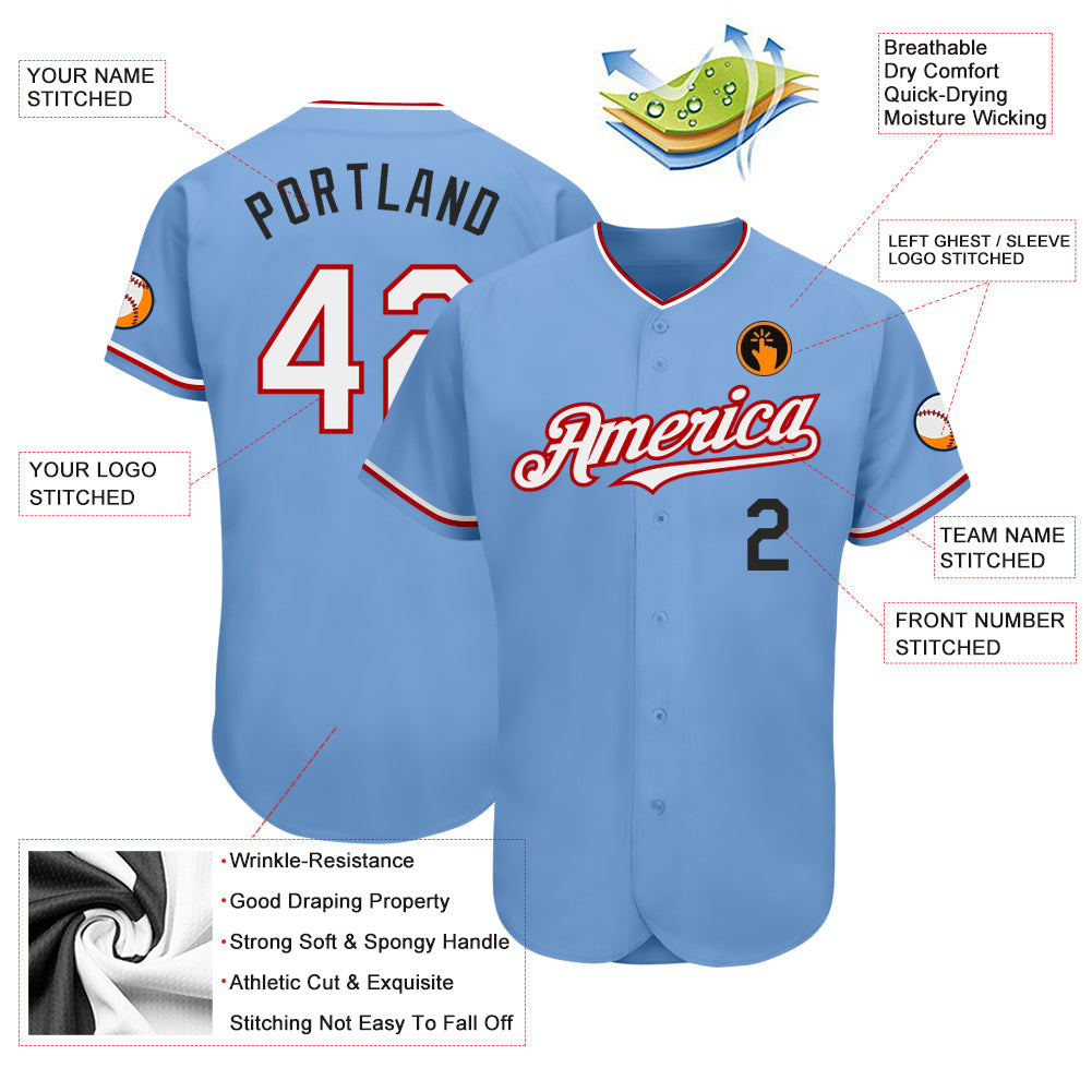 Custom Light Blue Red-Black Authentic Baseball Jersey - Sky-Custom