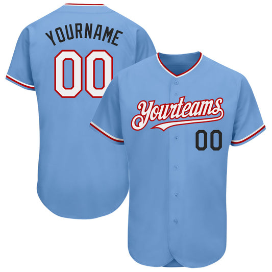Custom Light Blue Red-Black Authentic Baseball Jersey - Sky-Custom