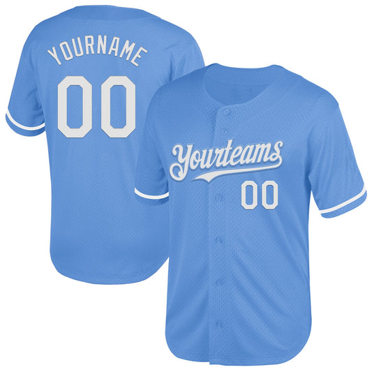Custom Light Blue White Mesh Authentic Throwback Baseball Jersey - Sky-Custom