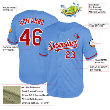 Custom Light Blue Red-White Mesh Authentic Throwback Baseball Jersey - Sky-Custom