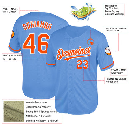 Custom Light Blue Orange-White Mesh Authentic Throwback Baseball Jersey - Sky-Custom