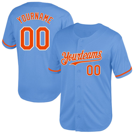 Custom Light Blue Orange-White Mesh Authentic Throwback Baseball Jersey - Sky-Custom
