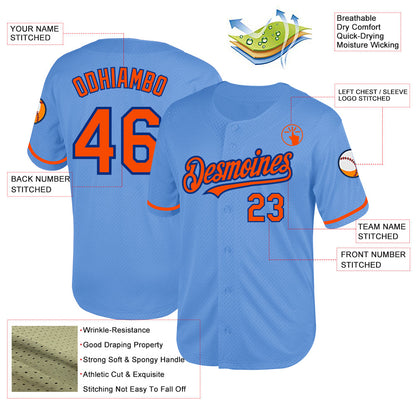 Custom Light Blue Orange-Royal Mesh Authentic Throwback Baseball Jersey - Sky-Custom