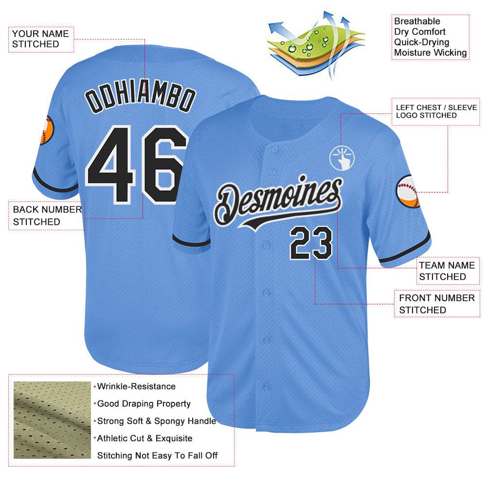 Custom Light Blue Black-White Mesh Authentic Throwback Baseball Jersey - Sky-Custom