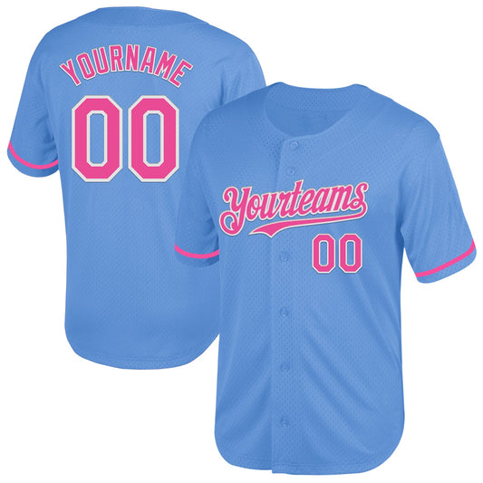 Custom Light Blue Pink-White Mesh Authentic Throwback Baseball Jersey - Sky-Custom