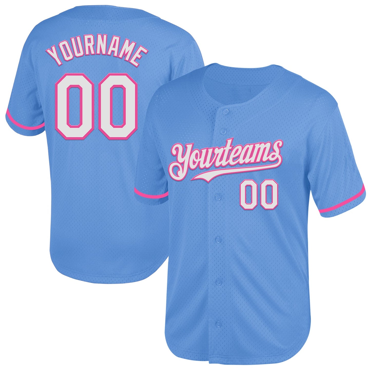 Custom Light Blue White-Pink Mesh Authentic Throwback Baseball Jersey - Sky-Custom