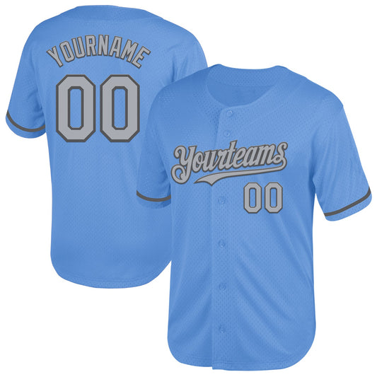 Custom Light Blue Gray-Steel Gray Mesh Authentic Throwback Baseball Jersey - Sky-Custom