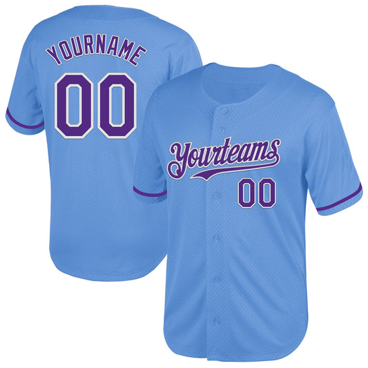 Custom Light Blue Purple-White Mesh Authentic Throwback Baseball Jersey - Sky-Custom