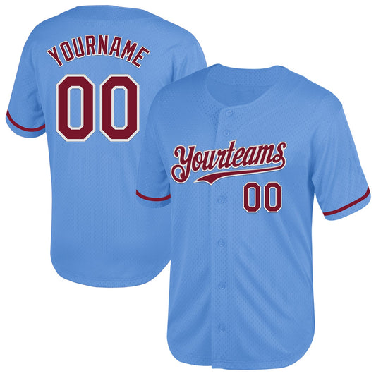 Custom Light Blue Crimson-White Mesh Authentic Throwback Baseball Jersey - Sky-Custom