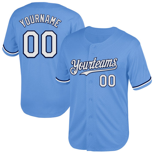 Custom Light Blue White-Navy Mesh Authentic Throwback Baseball Jersey - Sky-Custom