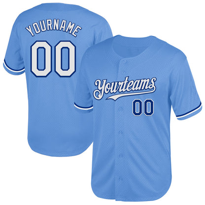 Custom Light Blue White-Royal Mesh Authentic Throwback Baseball Jersey - Sky-Custom