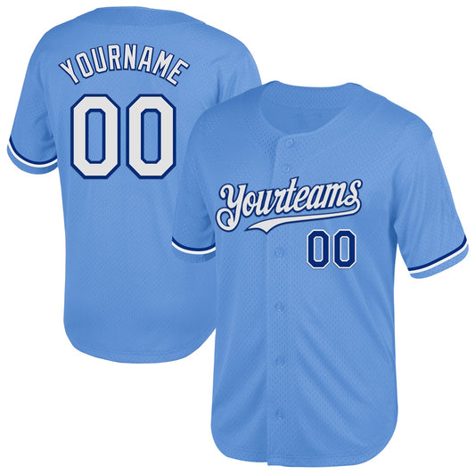 Custom Light Blue White-Royal Mesh Authentic Throwback Baseball Jersey - Sky-Custom