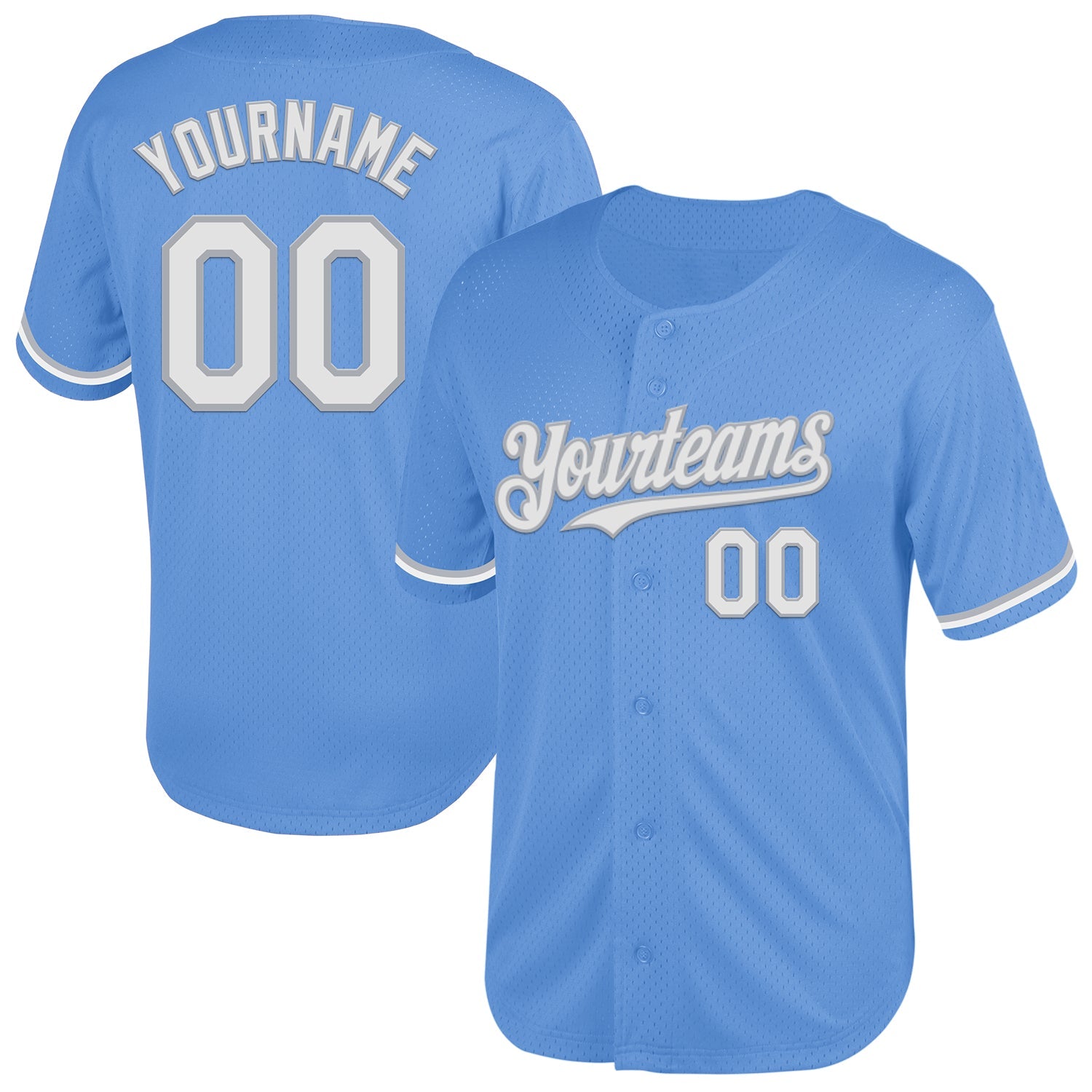 Custom Light Blue White-Gray Mesh Authentic Throwback Baseball Jersey - Sky-Custom