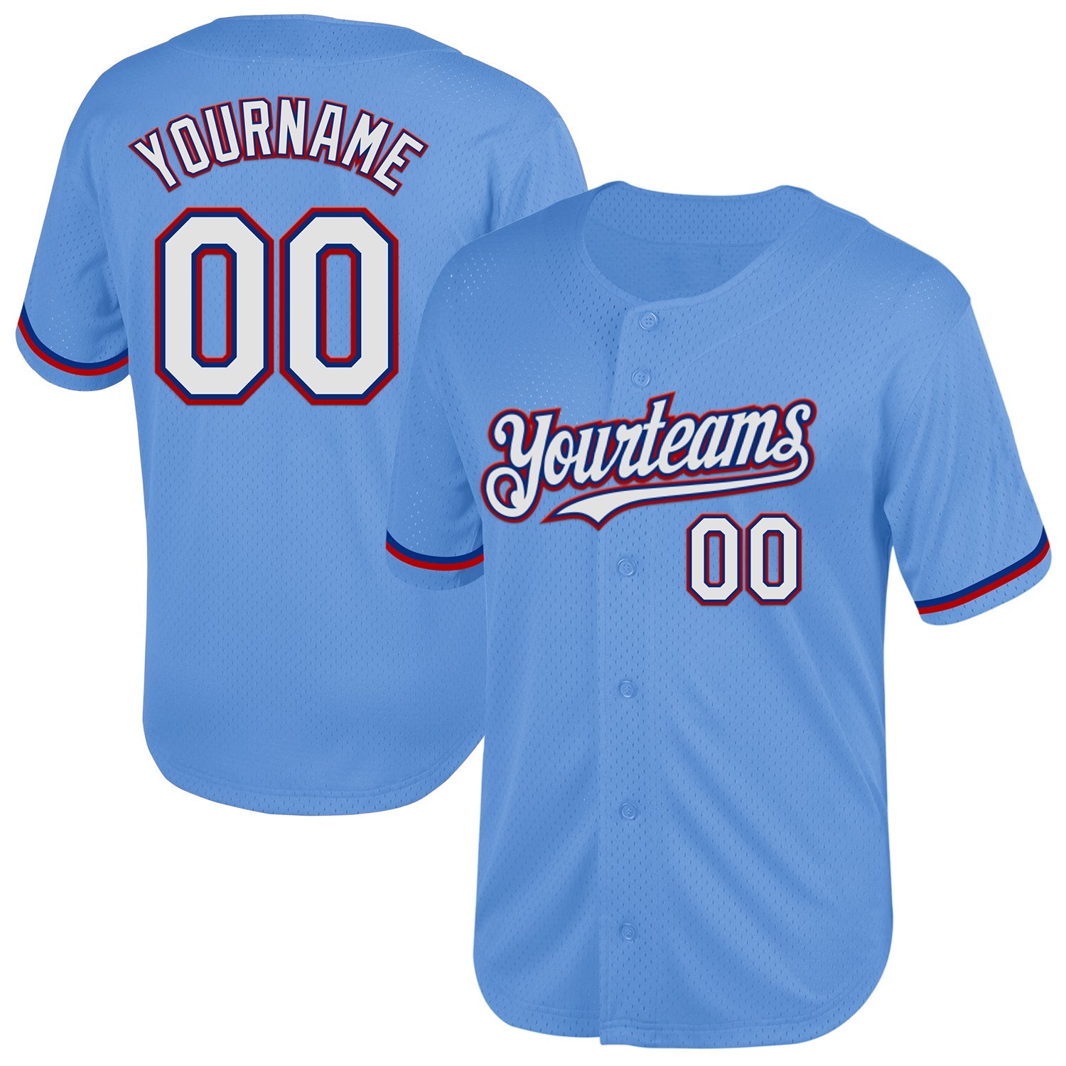 Custom Light Blue Royal-Red Mesh Authentic Throwback Baseball Jersey - Sky-Custom