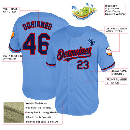 Custom Light Blue Navy-Red Mesh Authentic Throwback Baseball Jersey - Sky-Custom