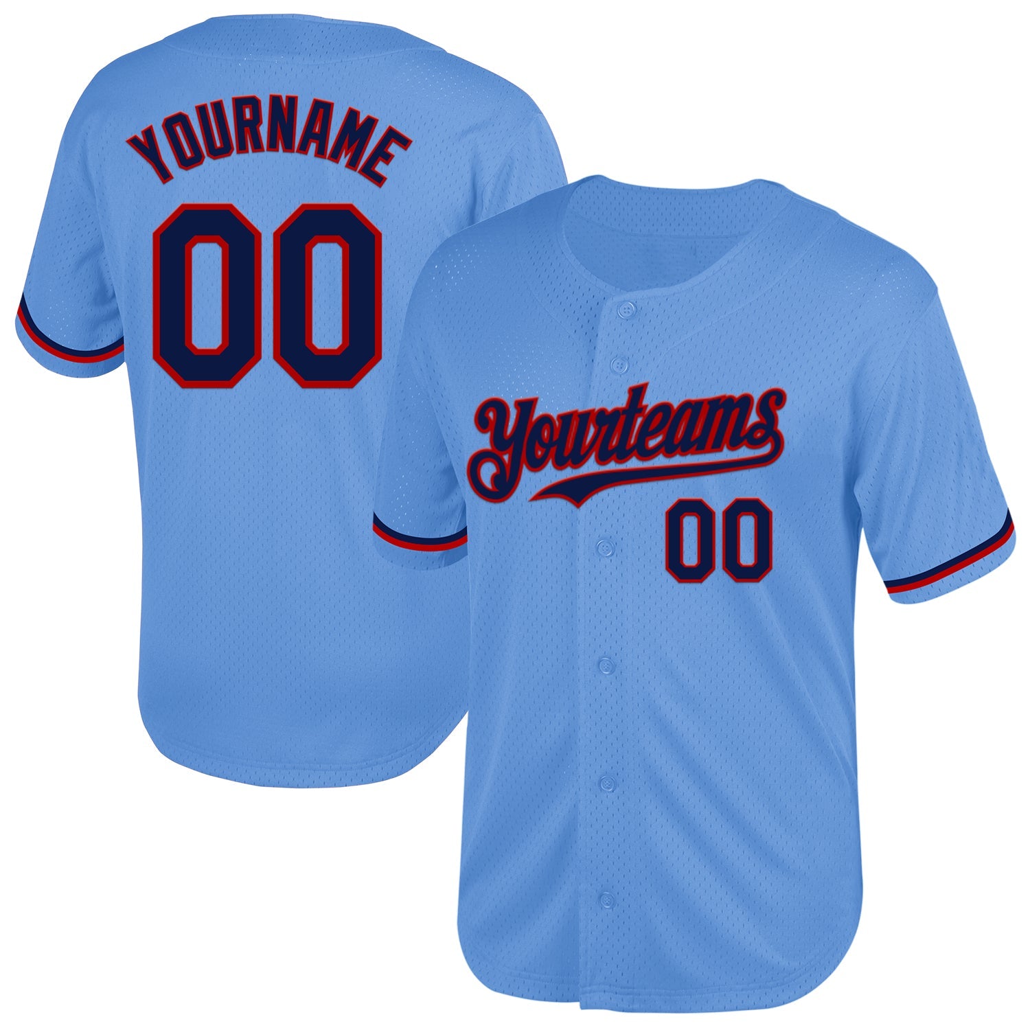 Custom Light Blue Navy-Red Mesh Authentic Throwback Baseball Jersey - Sky-Custom