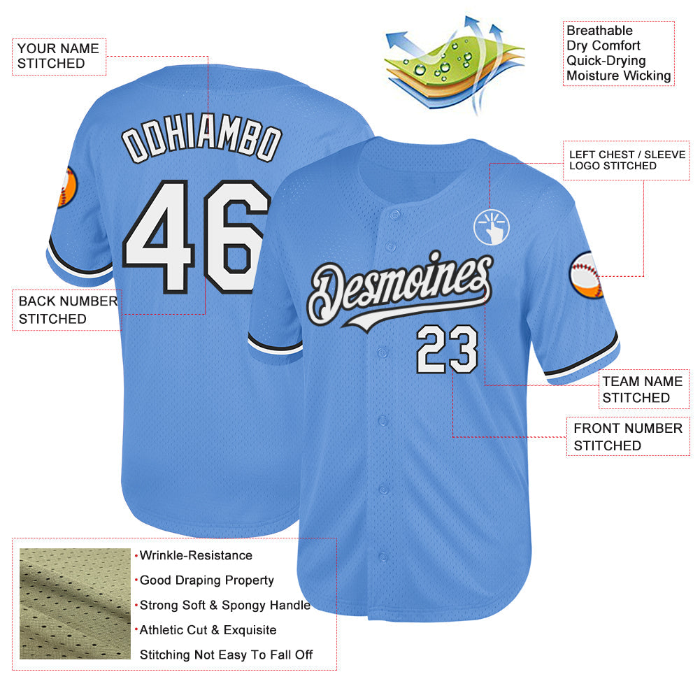Custom Light Blue White-Black Mesh Authentic Throwback Baseball Jersey - Sky-Custom