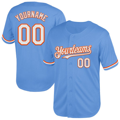 Custom Light Blue White-Orange Mesh Authentic Throwback Baseball Jersey - Sky-Custom