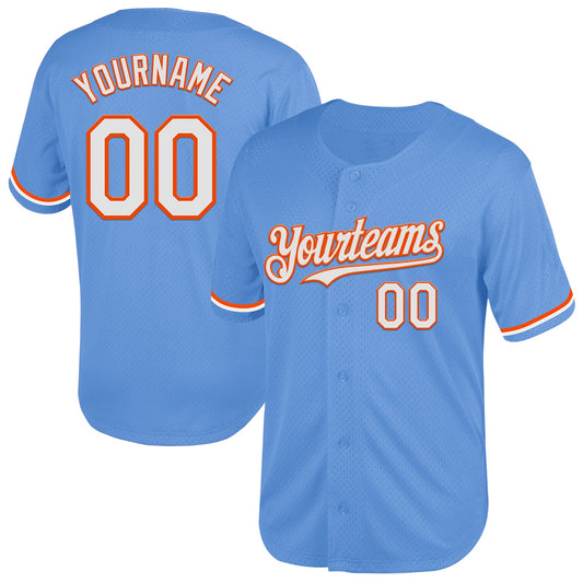 Custom Light Blue White-Orange Mesh Authentic Throwback Baseball Jersey - Sky-Custom