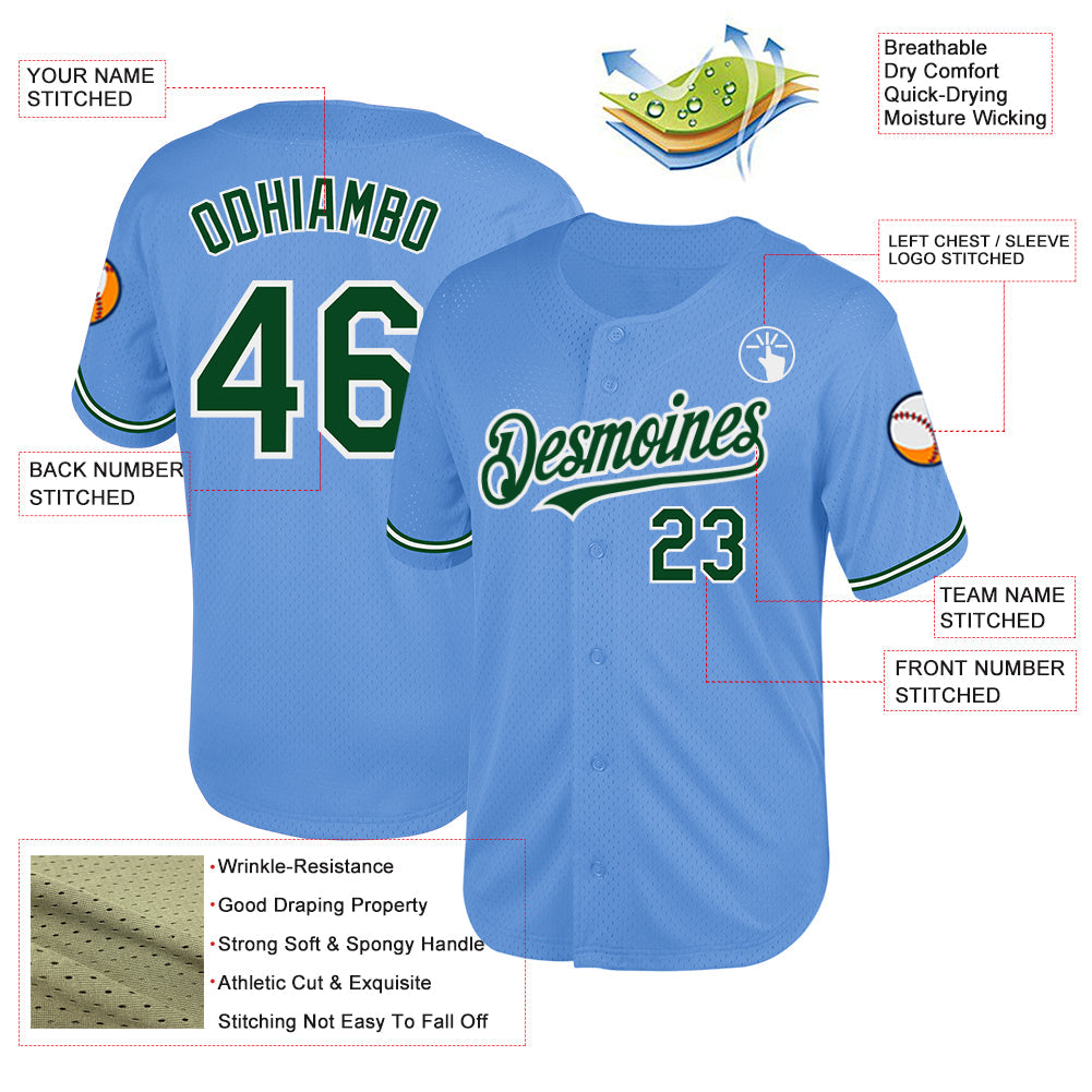 Custom Light Blue Green-White Mesh Authentic Throwback Baseball Jersey - Sky-Custom
