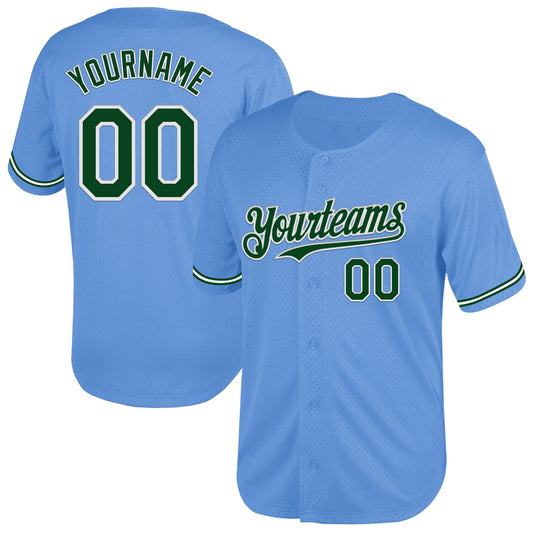 Custom Light Blue Green-White Mesh Authentic Throwback Baseball Jersey - Sky-Custom