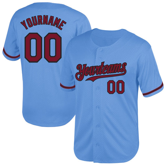 Custom Light Blue Crimson-Black Mesh Authentic Throwback Baseball Jersey - Sky-Custom