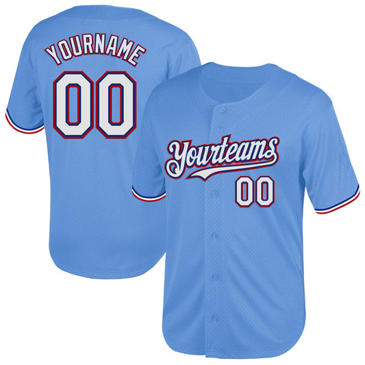 Custom Light Blue Royal-Red Mesh Authentic Throwback Baseball Jersey - Sky-Custom